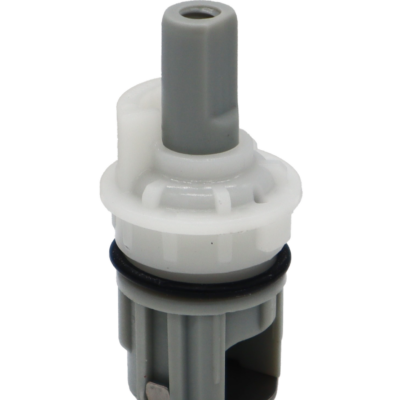 Light grey and white cartridge with black oring and stainless bottom.