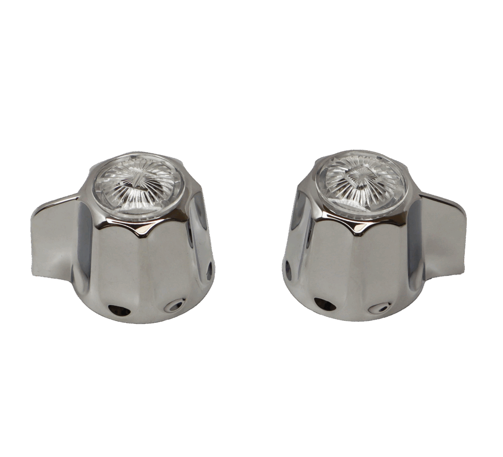 Chrome handles with acrylic index buttons.