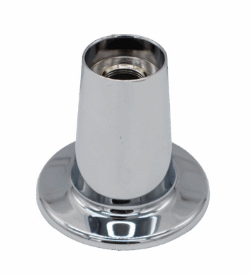 Polished chrome bell escutcheon with internal female threads.