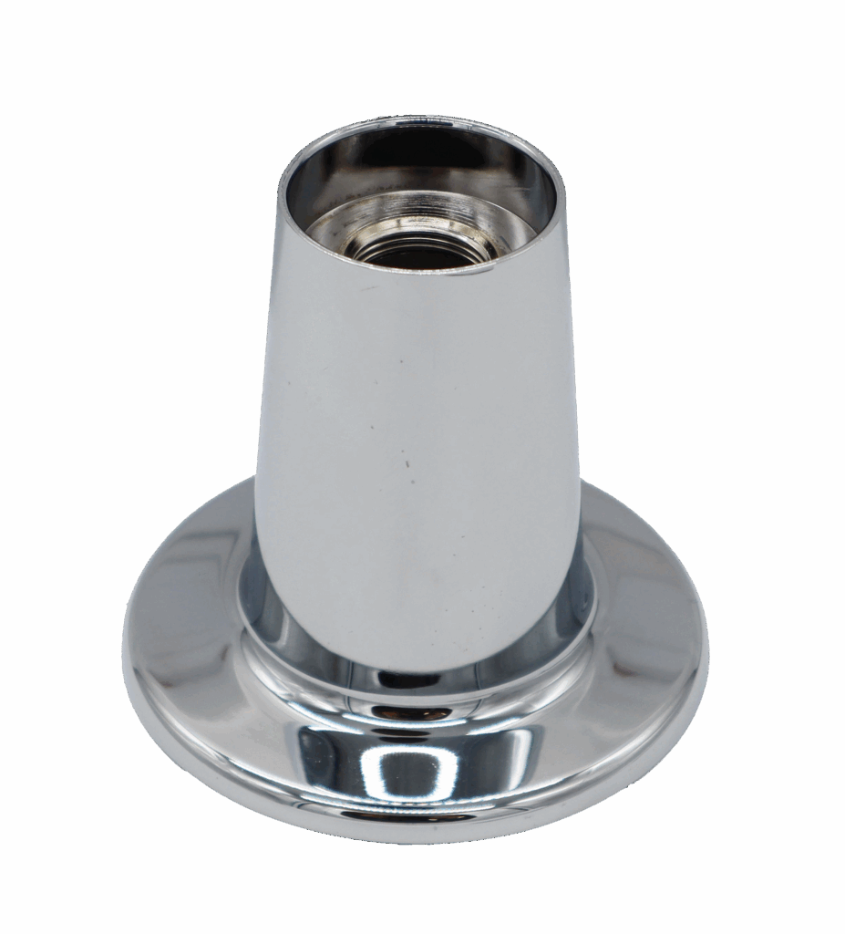 Polished chrome bell escutcheon with internal female threads.