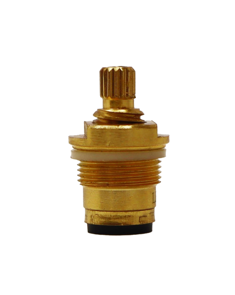 Bright brass cartridge with plastic o-ring black rubber washer with brass screw.