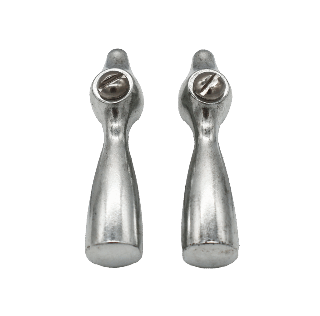 Bright metal handles with stainless screws.