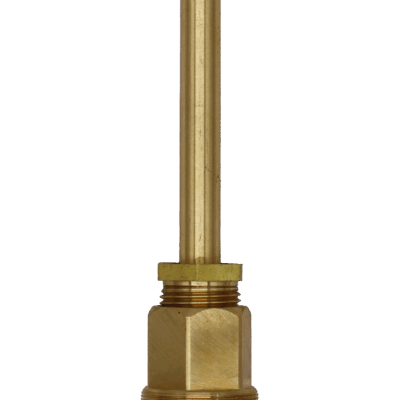 Bright brass stem with black washer and brass screw.