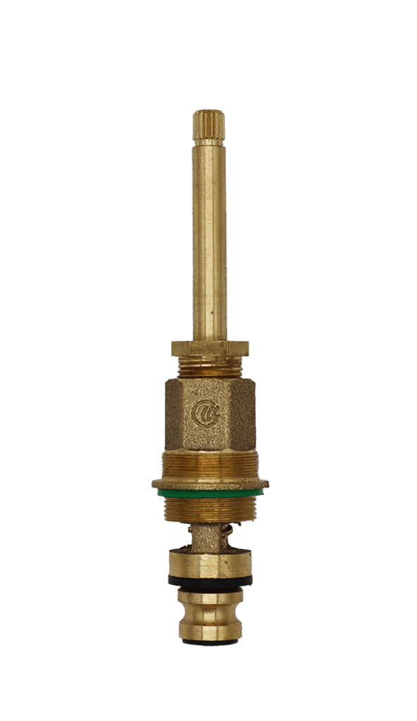 Bright brass diverter stem with green spacing washer with black rubber washers.