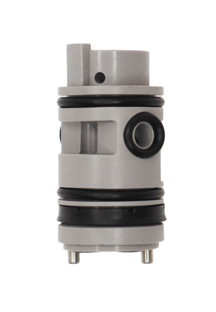 Grey plastic cartridge with black rubber o-rings.