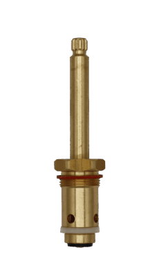 Bright brass stem with red ground joint washer with white plastic diverter washer black bottom washer with brass screw.