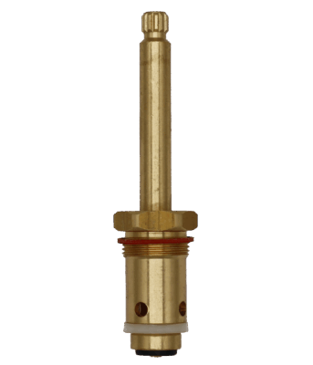 Bright brass stem with red ground joint washer with white plastic diverter washer black bottom washer with brass screw.