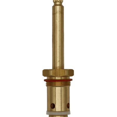 Bright brass stem with red ground joint washer with white plastic diverter washer black bottom washer with brass screw.