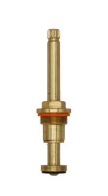 Bright brass stem unit with orange plastic spacer washer black rubber washer and brass screw.