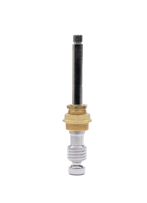 Polished chrome stem with bright brass bonnet nut and black bottom washer.