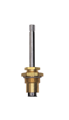 Brass body with polished chrome stem and black washer on the bottom with screw.