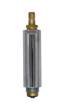 Bright brass stem with balck washer and polished chrome sleeve.