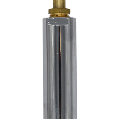 Bright brass stem with balck washer and polished chrome sleeve.