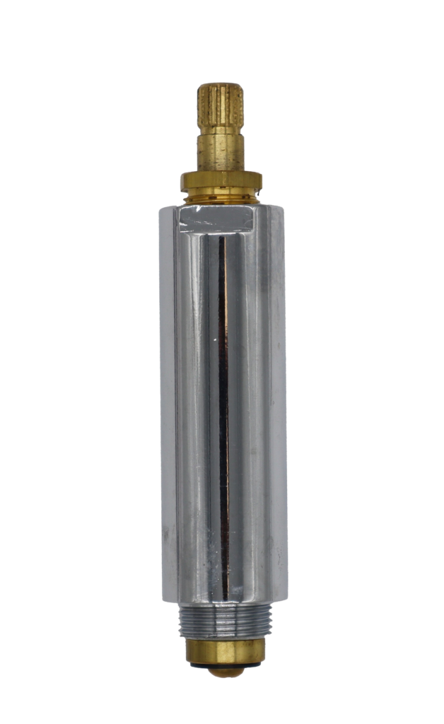 Bright brass stem with balck washer and polished chrome sleeve.