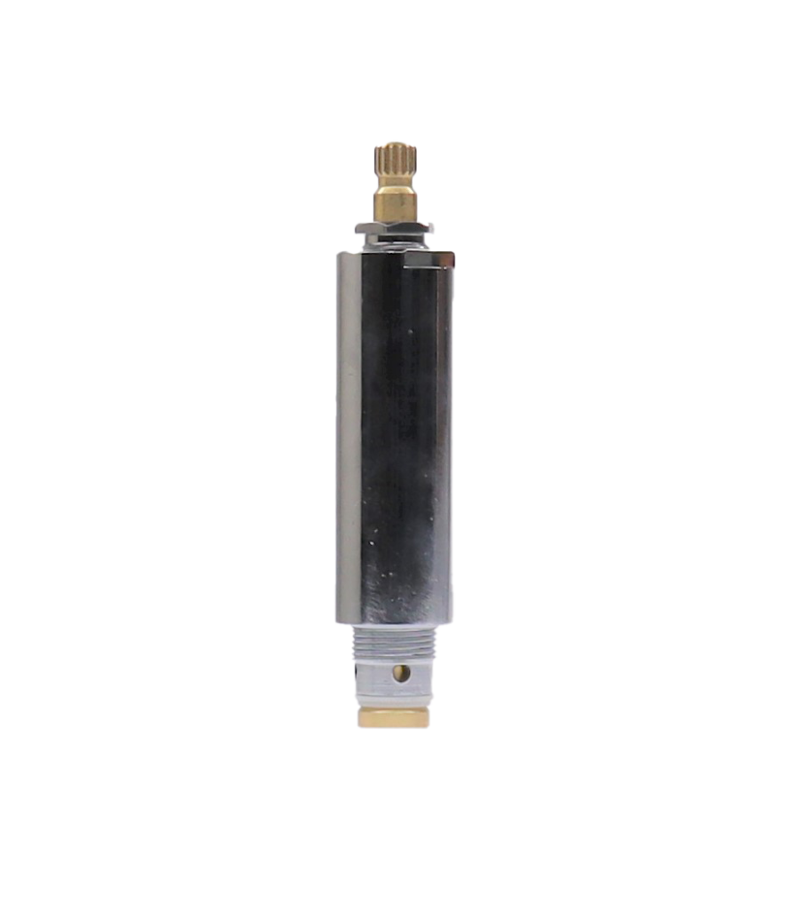 Polished chrome body with bright brass stem with black bottom washer with brass screw.