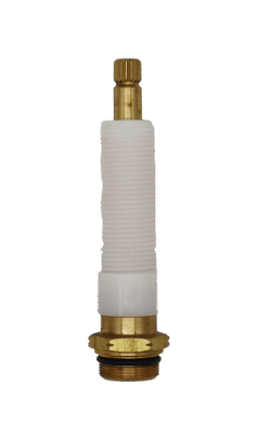 Bright brass stem with white plastic threaded nipple black rubber o-ring and black rubber washer.
