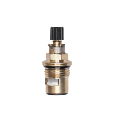 Polished chrome cartridge with black handle adapter black oring white ceramic discs and black bottom washer.