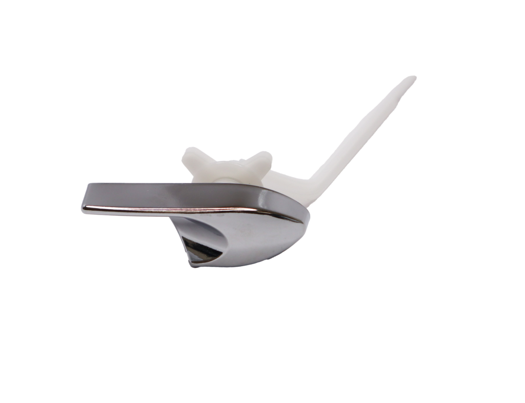 Polished chrome handle with plastic nut and trip lever arm.