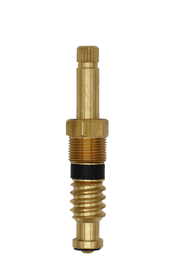 Bright brass stem with brass bonnet nut brass washers and screws and black rubber packing and washer.