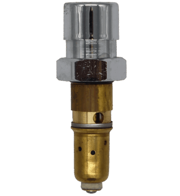 Bright brass body with polished chrome nut and pish button stainless washer white plastic washer and stainless screw.