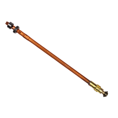 Copper hydrant stem with bright brass threaded end with brass screw black rubber washers stainless spring with graphite packing and metal washer.