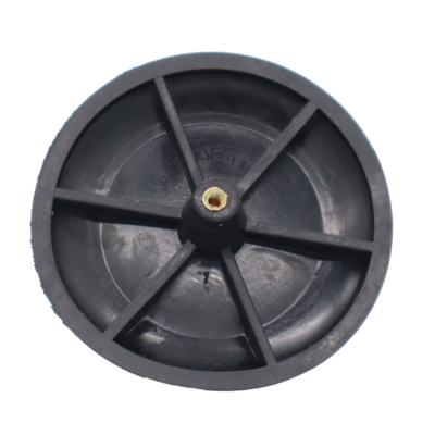 Black rubber disc with bright brass threaded nut.