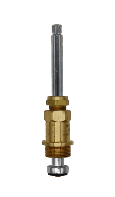 Chrome plated stem with brass body and black rubber washer on the bottom.