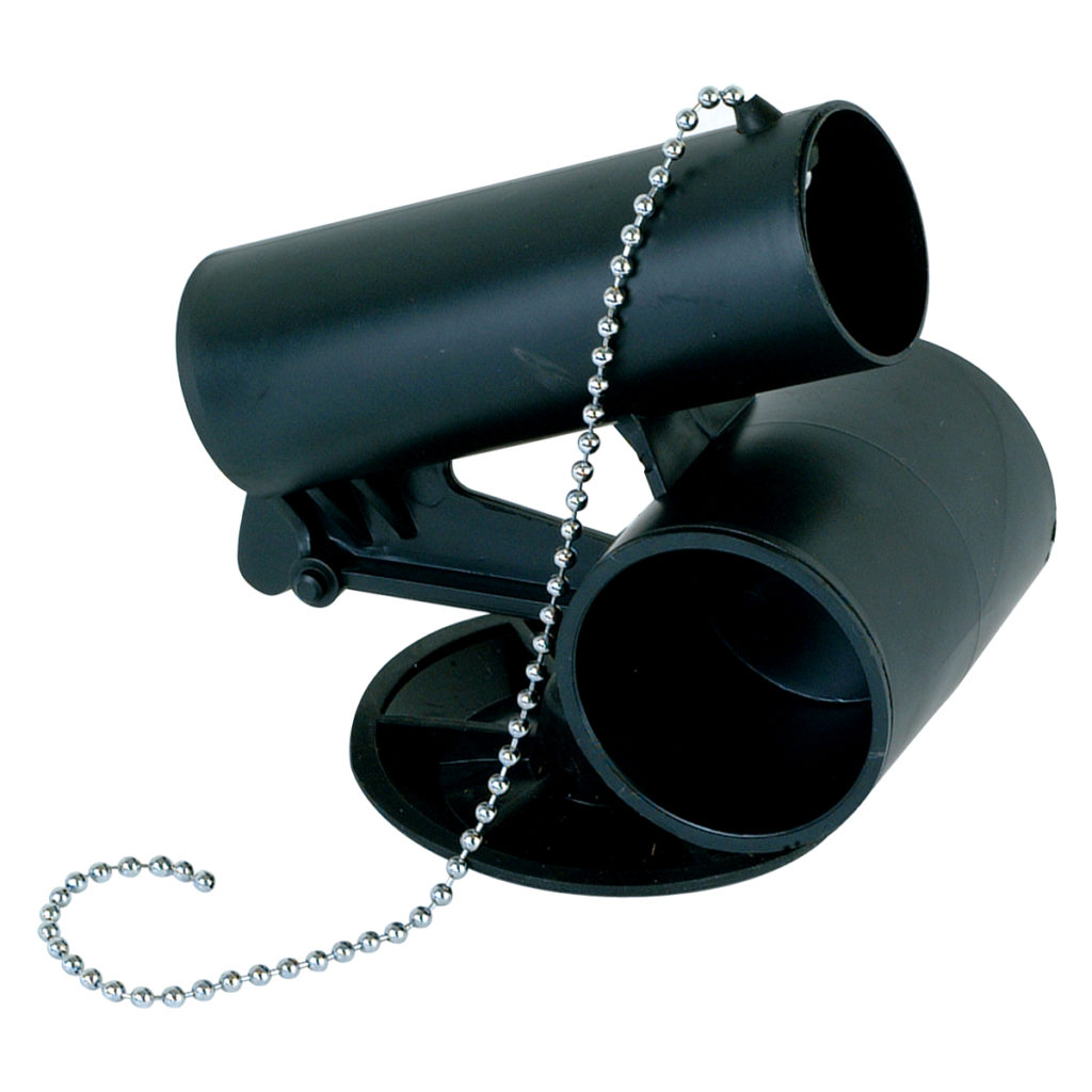 Black plastic actuating unit with black rubber disc and stainless beaded chain.