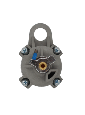 Grey plastic cartridge body with metal limit stop brass stem and stainless screws with black bottom seals.