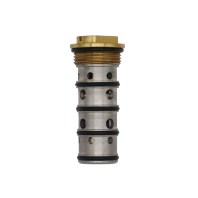 Stainless steel spool with brass top and black rubber o-rings.