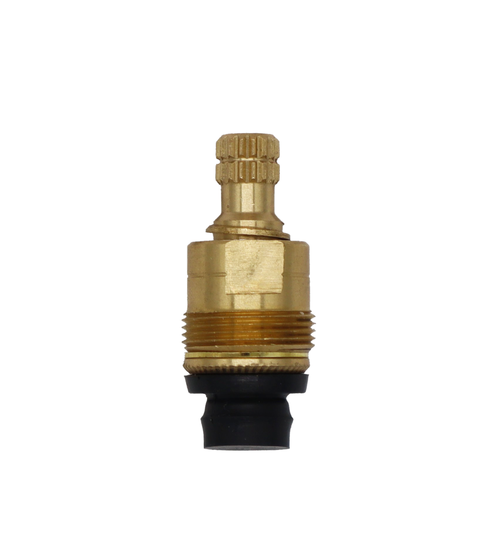Bright brass stem with black rubber top hat washer.