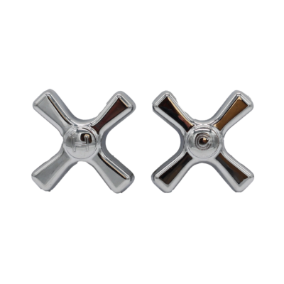 Bright polished chrome x handles with h & c buttons.