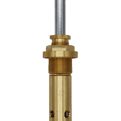 Polished chrome stem bright brass body and nut with thick rubber o-ring.