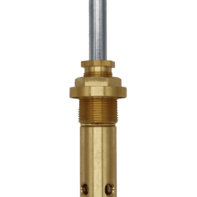 Polished chrome stem bright brass body and nut with thick rubber o-ring.