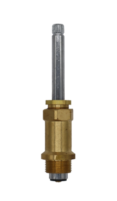 Bright brass stem body with polished chrome stem black rubber washer and brass stem.