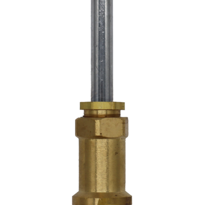 Bright brass stem body with polished chrome stem black rubber washer and brass stem.