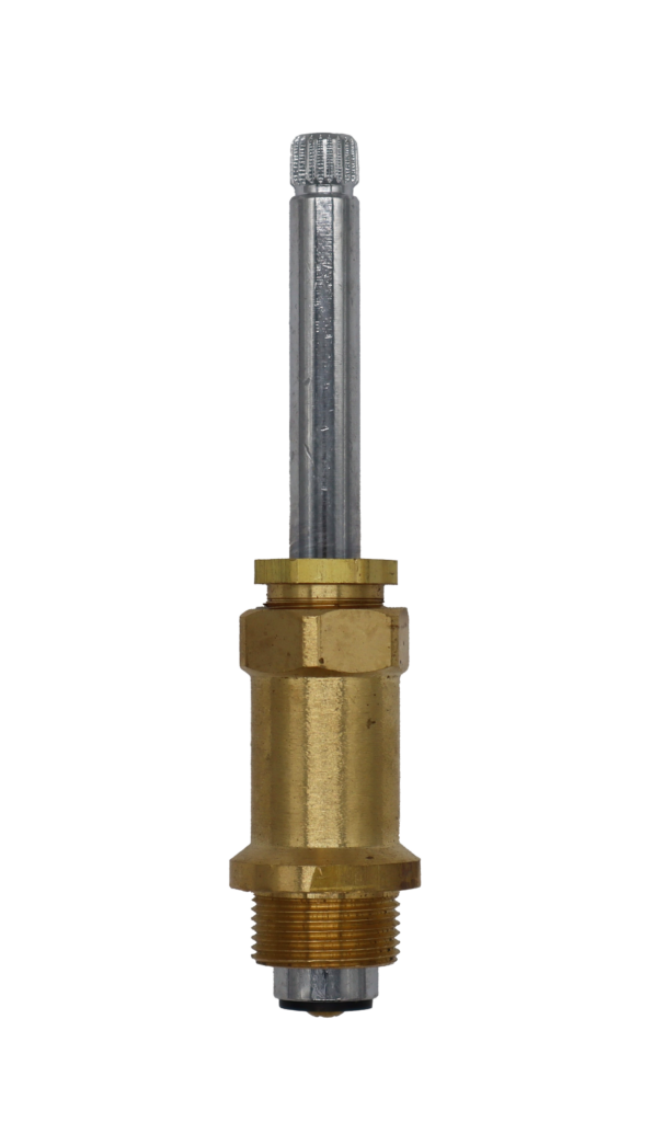Bright brass stem body with polished chrome stem black rubber washer and brass stem.