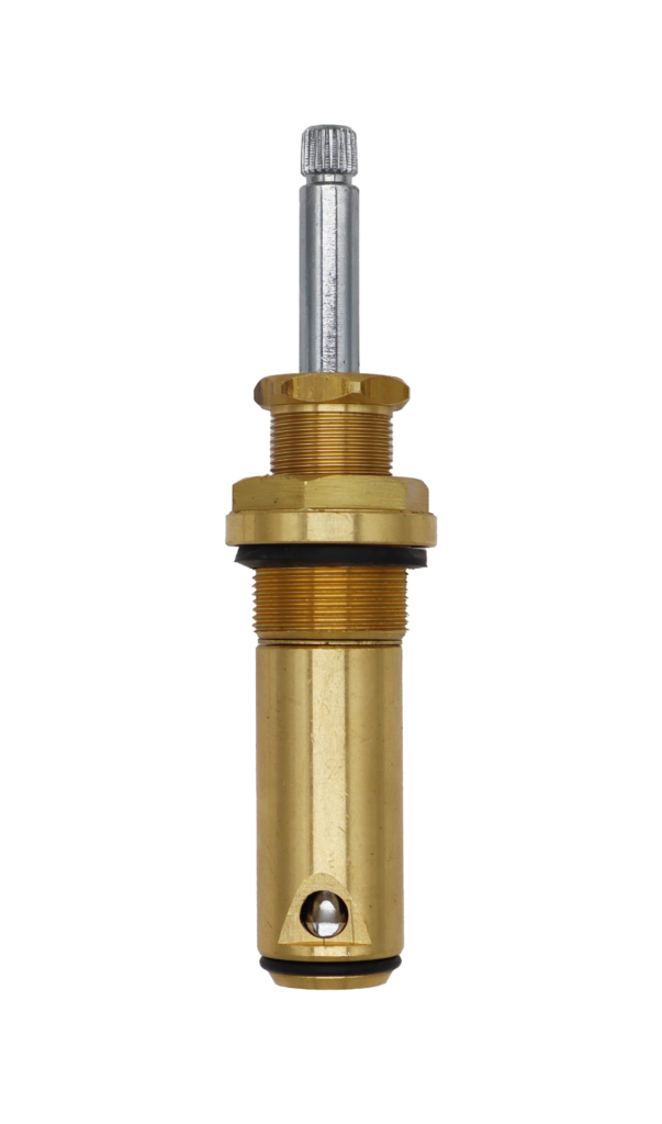Brass body with chrome plated stem with black rubber o-rings.