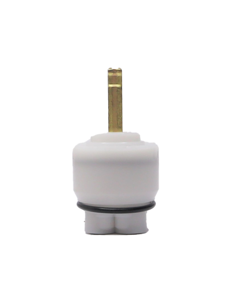 White plastic cartridge with brass stem and black o-rings.