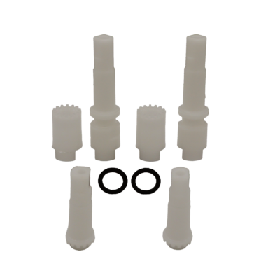 White plastic handle adapters with black rubber o-rings.