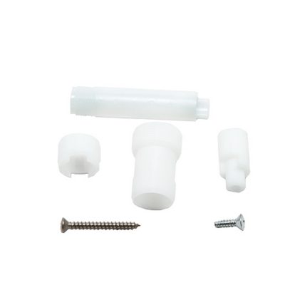 White plastic adpaters with stainless screws.