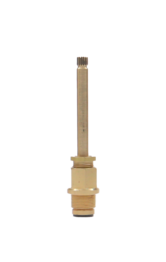 Bright brass stem with black rubber washer and brass screw.