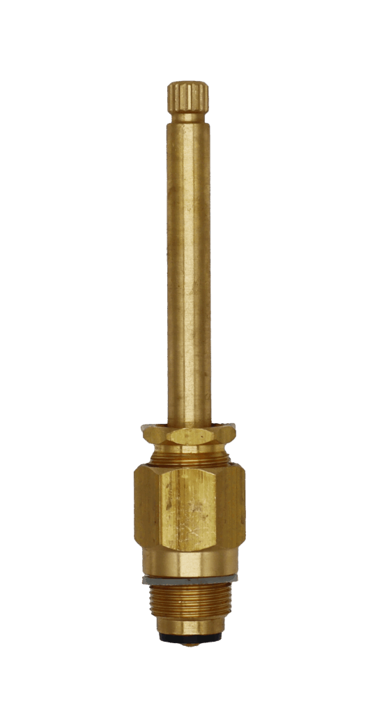 Bright brass stem unit with grey fibre washer and black rubber washer.
