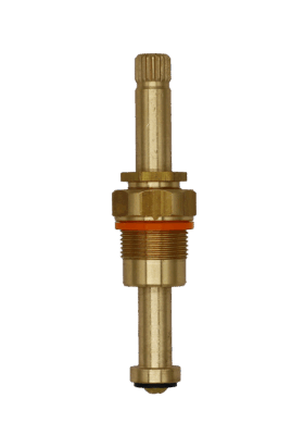 Bright brass stem unit with orange gasket black washer and screw on the bottom.