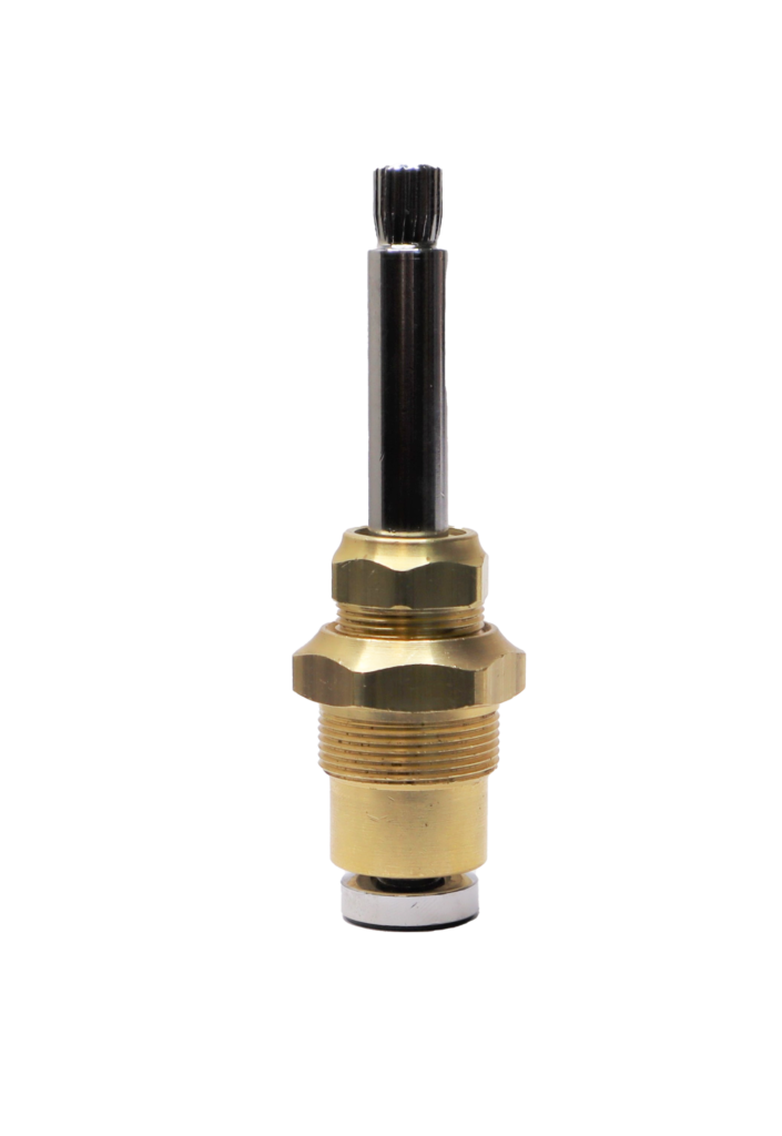 Polished chrome stem with brass body black rubber washer with brass screw.
