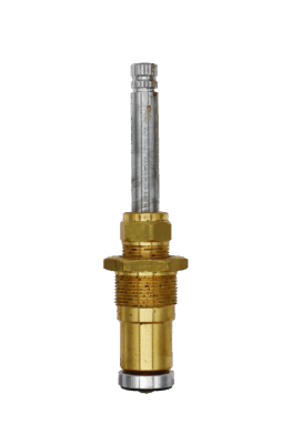 Polished chrome stem with brass body black rubber washer and brass screw.