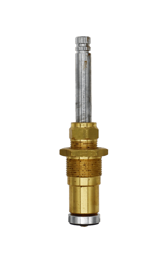 Polished chrome stem with brass body black rubber washer and brass screw.