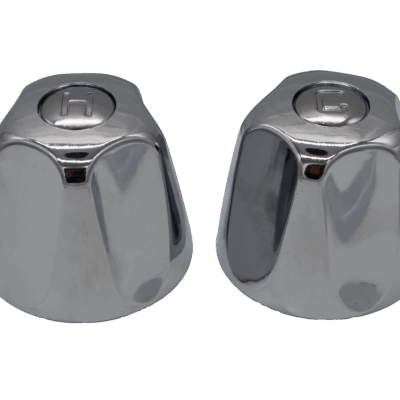 Bright polished chrome pair of handles for Speakman tub faucets.