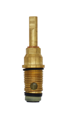 Bright brass valve with copper clip black rubber o-rings white plastic diverter washer.