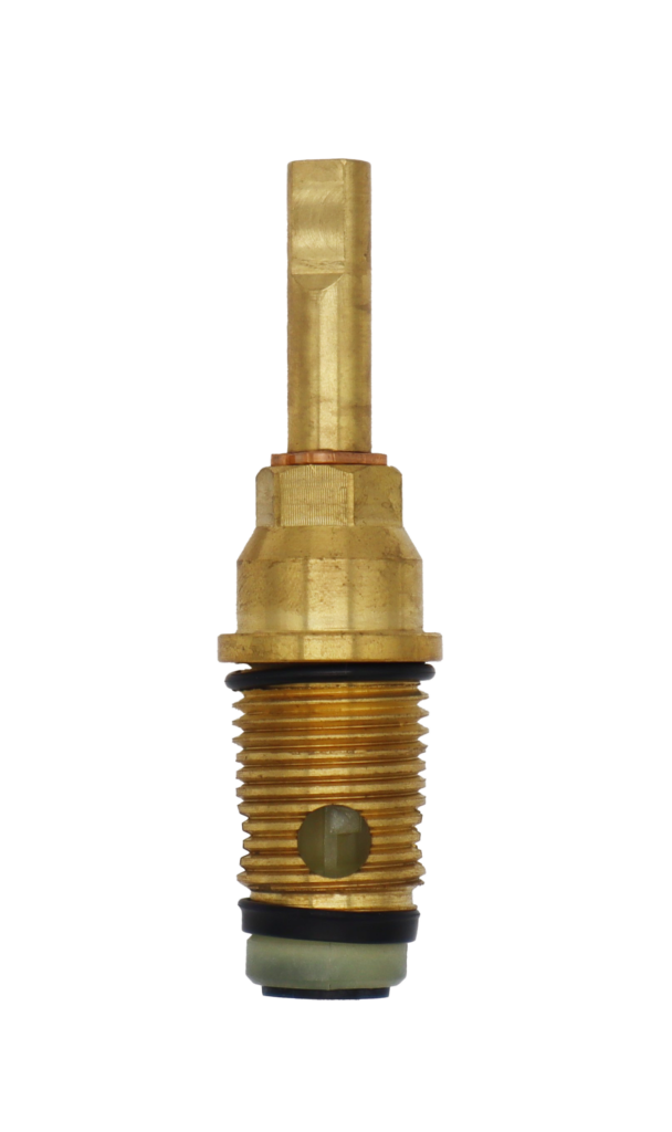Bright brass valve with copper clip black rubber o-rings white plastic diverter washer.
